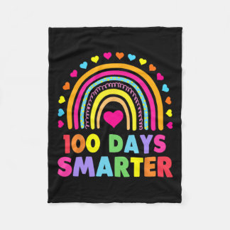 Day Of School Teacher - 100 Days Smarter Rainbow  Fleece Blanket
