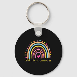 Day Of School Teacher 100 Days Smarter Rainbow Key Ring