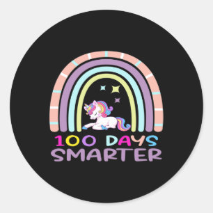 Day Of School Teacher 100 Days Smarter Rainbow Uni Classic Round Sticker
