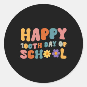 Day Of School Teacher Retro Groovy Happy 100 Day Classic Round Sticker