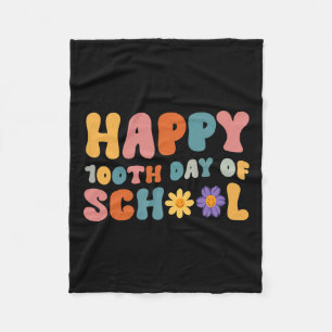 Day Of School Teacher Retro Groovy Happy 100 Day Fleece Blanket