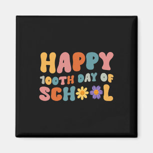 Day Of School Teacher Retro Groovy Happy 100 Day  Magnet