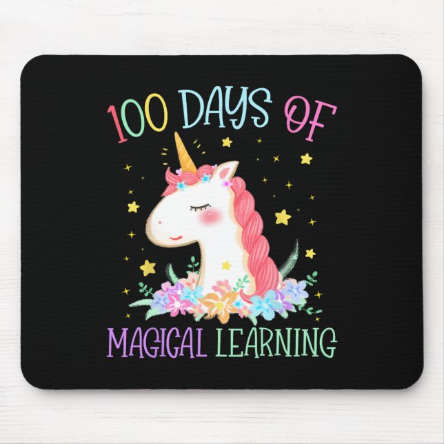 Day Of School Unicorn 100 Days Magical Learning Gi Mouse Mat (Front)