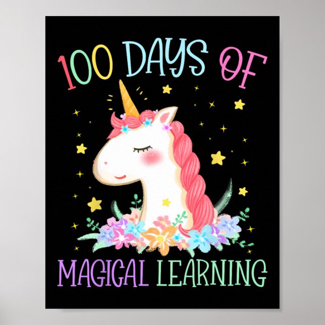 Day Of School Unicorn 100 Days Magical Learning Gi Poster (Front)