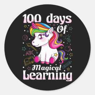 Day Of School Unicorn Girls 100 Days Of School Classic Round Sticker