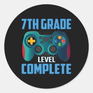 Day Of School Video Game 7th Grade Level Complete Classic Round Sticker