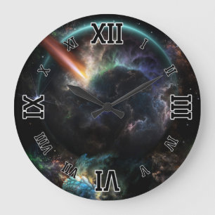 Day Of The Asteroid SciFi Fractal Art Large Clock