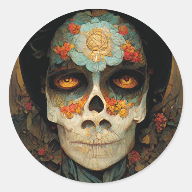Day Of The Dead 1 Fantasy Skull Classic Round Sticker (Front)