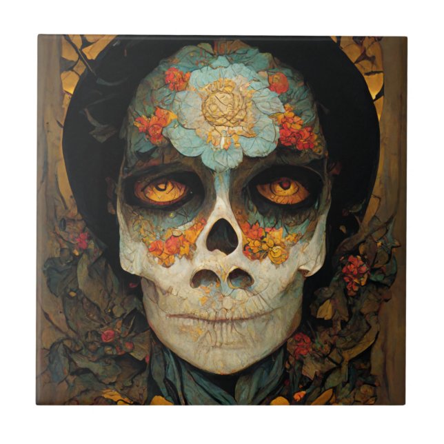 Day Of The Dead 1 Fantasy Skull Tile (Front)