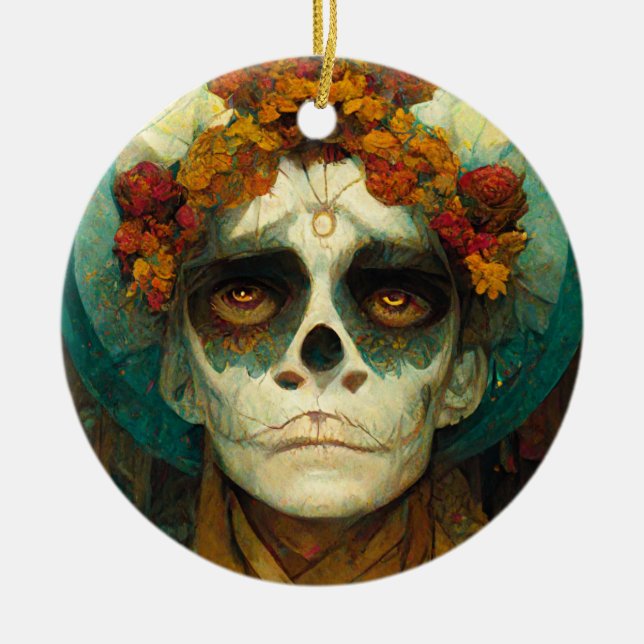 Day Of The Dead 2 Fantasy Skull Ceramic Tree Decoration (Front)