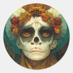 Day Of The Dead 2 Fantasy Skull Classic Round Sticker