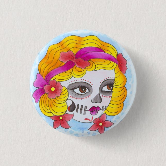 day of the dead 3 cm round badge (Front)