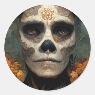 Day Of The Dead 3 Fantasy Skull Classic Round Sticker
