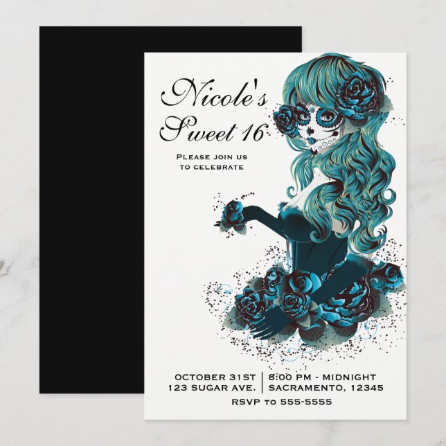 Day of the Dead Beautiful Sugar Skull Makeup Girl Invitation (Front/Back)