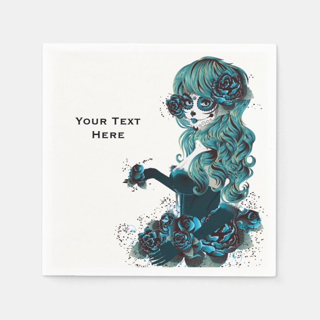 Day of the Dead Beautiful Sugar Skull Makeup Girl Napkin (Front)