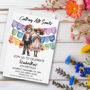 Day of the Dead Birthday Party Watercolor Fiesta  Invitation