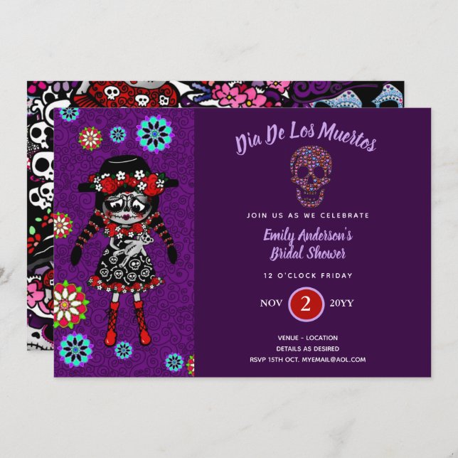 Day of The Dead Bridal Baby Shower Sugar Skull Invitation (Front/Back)