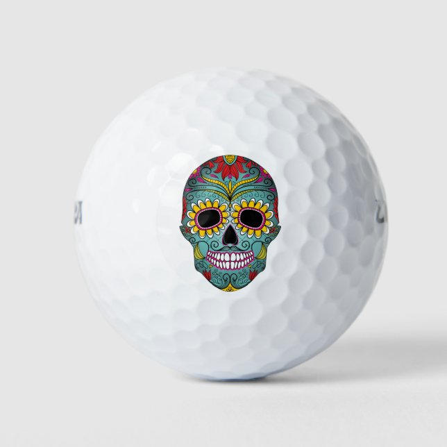 Day of the Dead Bright Skull Golf Balls (Front)