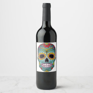 Day of the Dead Bright Skull Wine Label