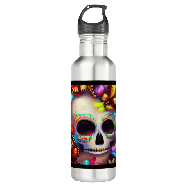 Day of the Dead Butterflies 1 710 Ml Water Bottle (Front)