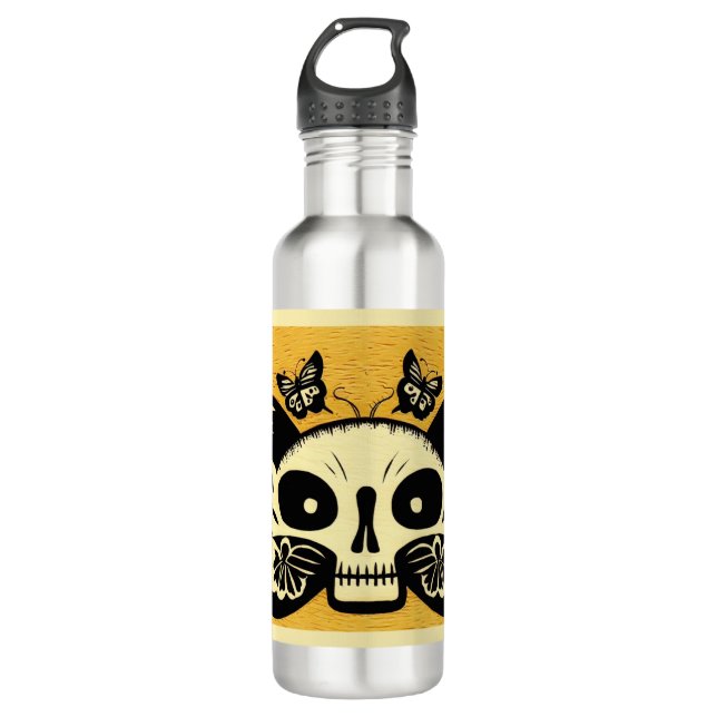 Day of the Dead Butterflies Woodcut 1 710 Ml Water Bottle (Front)