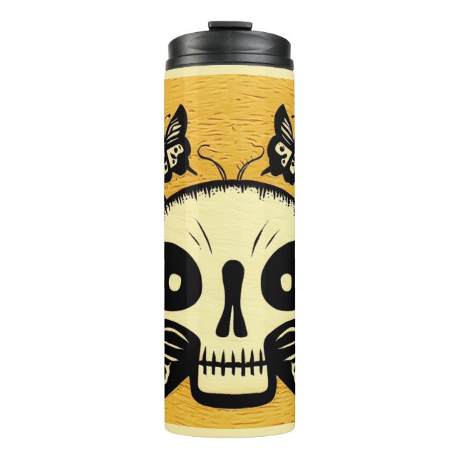 Day of the Dead Butterflies Woodcut 1 Thermal Tumbler (Front)