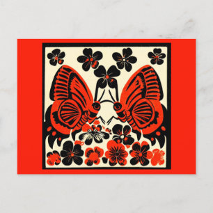 Day of the Dead Butterflies Woodcut 3 Holiday Postcard