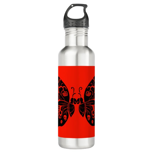 Day of the Dead Butterflies Woodcut 4 710 Ml Water Bottle (Front)