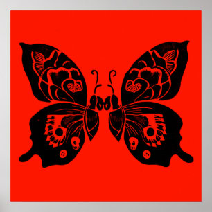 Day of the Dead Butterflies Woodcut 4 Poster