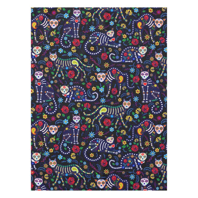 Day of the Dead Calaveras Cats Tablecloth (Front)