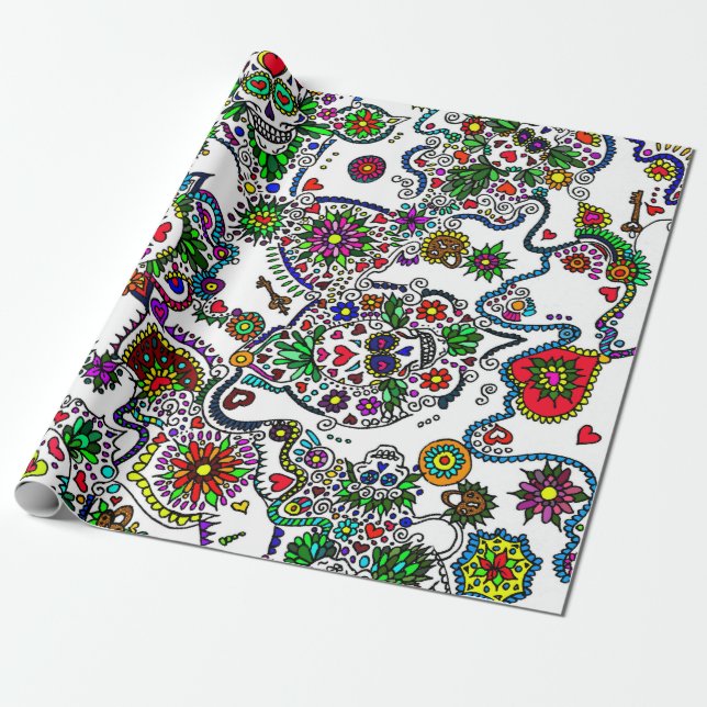 Day Of The Dead Candy Skull Wrapping Paper (Unrolled)