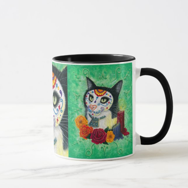 Day of the Dead Cat Candles Sugar Skull Art Mug (Right)
