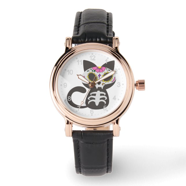 Day of the dead cat - Choose background colour Watch (Front)