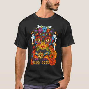 Day of the Dead Cat Colourful Día de Los Muertos D T-Shirt