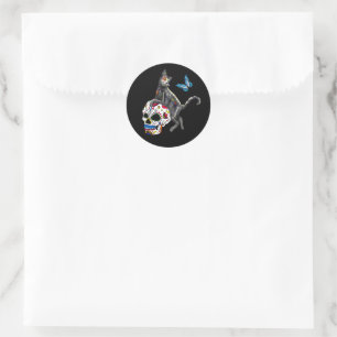 Day Of The Dead Cat Sugar Skull And Butterfly Classic Round Sticker