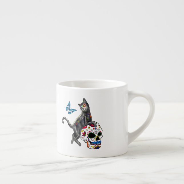 Day Of The Dead Cat Sugar Skull And Butterfly Espresso Cup (Right)