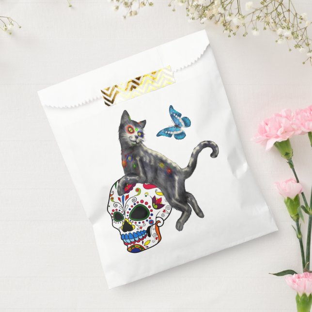 Day Of The Dead Cat Sugar Skull And Butterfly Favour Bags (Sealed)