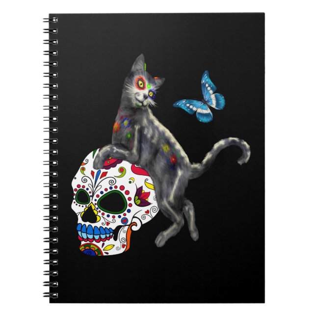 Day Of The Dead Cat Sugar Skull And Butterfly Notebook (Front)