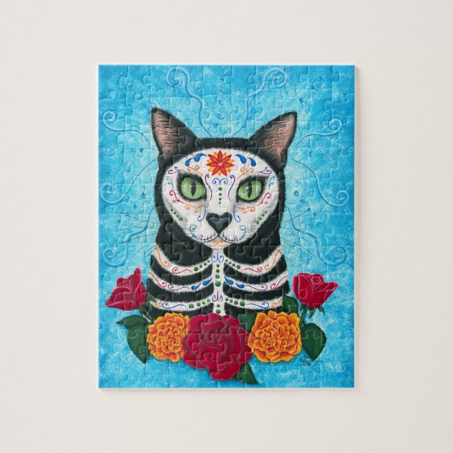 Day of the Dead Cat, Sugar Skull Cat Art Puzzle (Vertical)