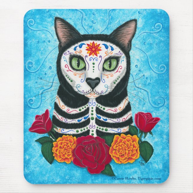 Day of the Dead Cat Sugar Skull Cat Mousepad (Front)