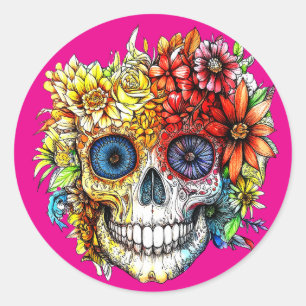 Day of the Dead Catrina Calavera with Flowers Classic Round Sticker