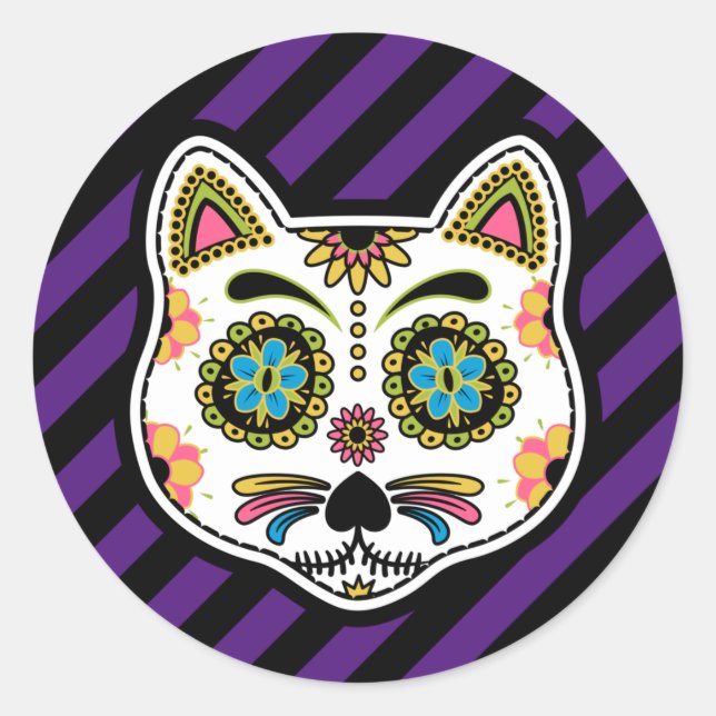 Day of the Dead Cats Sugar Skull Classic Round Sticker (Front)