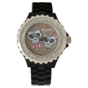 Day of the Dead Cheetah Skull Dia de los Muertos Watch