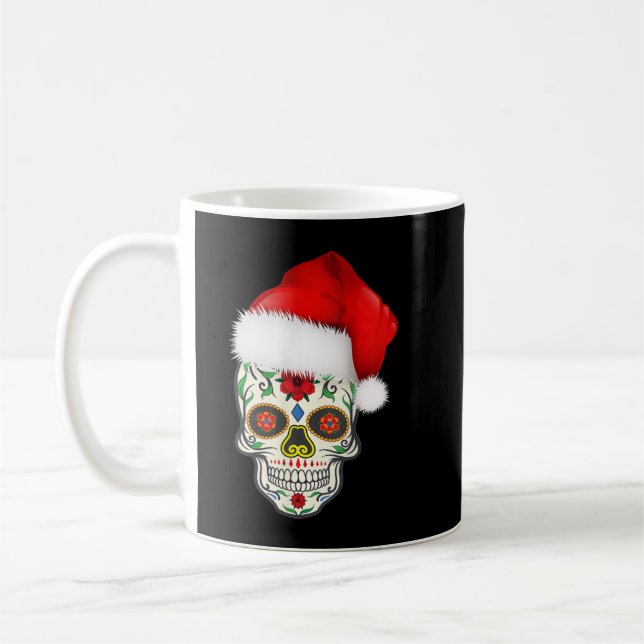 Day Of The Dead Christmas Santa Hat Sugar Skull Pa Coffee Mug (Left)