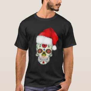 Day Of The Dead Christmas Santa Hat Sugar Skull Pa T-Shirt