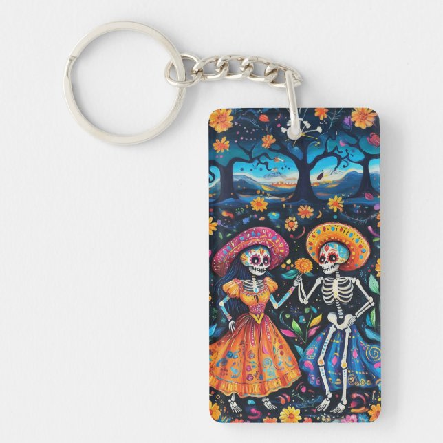Day of the dead colorful design key ring (Front)