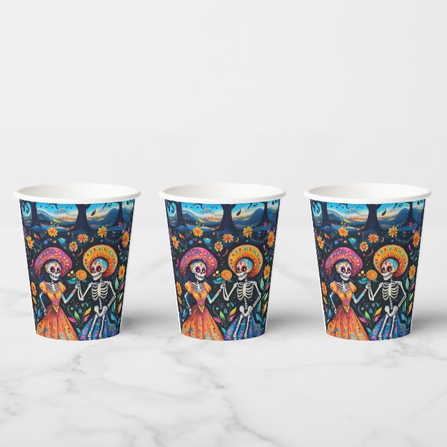 Day of the dead colorful design paper cups (Multi)