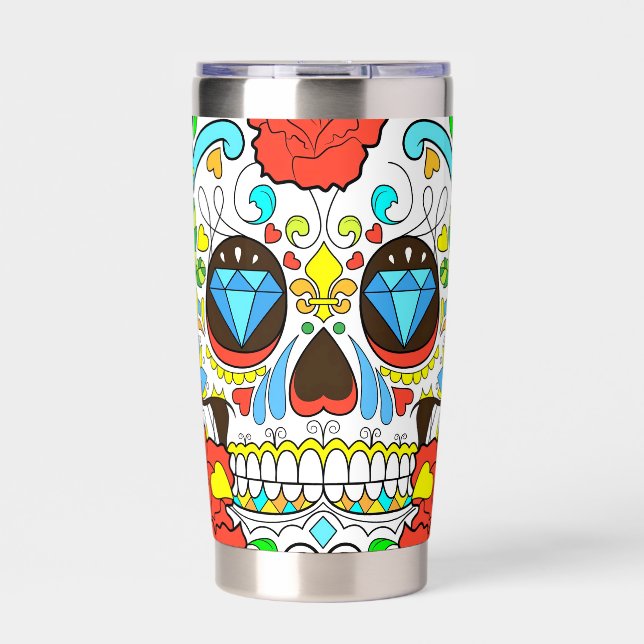 Day of the Dead Colorful Skull Art Insulated Tumbler (Front)
