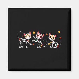 Day of the dead colourful skeleton cats mexican magnet