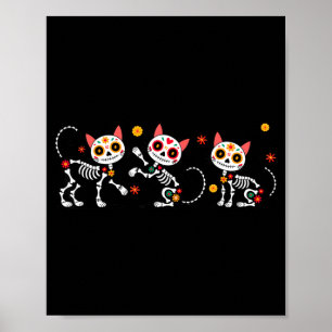 Day of the dead colourful skeleton cats mexican poster
